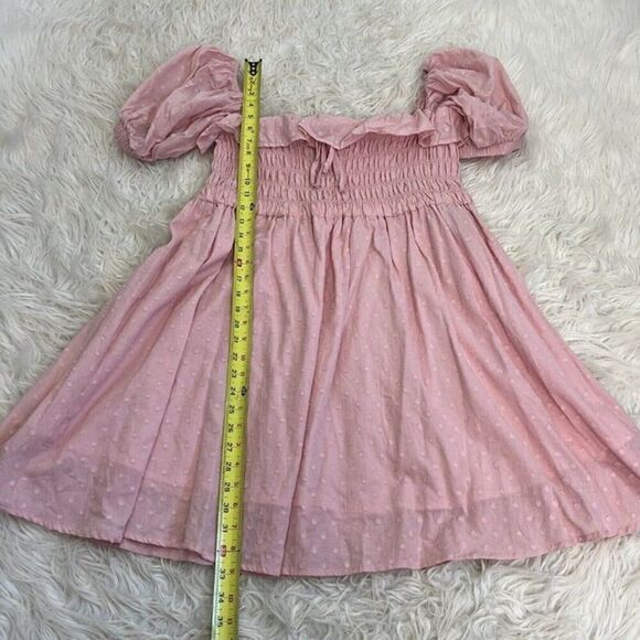 R.Vivimos Baby Pink Swiss Dot Cotton Puff Sleeve Ruffled Swing Mini Dress XL NWT - Picture 4 of 10
